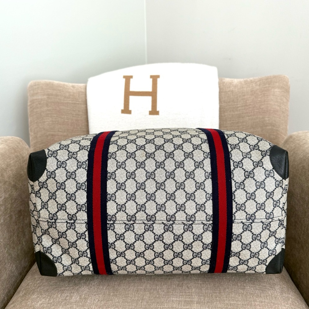 Gucci authentic XL tote bag travel bag weekender grey navy monogram canvas - Picture 10 of 15
